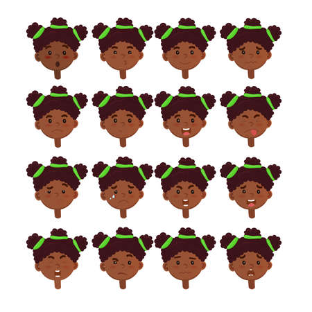 Set of black kids emotions. Facial expression.のイラスト素材