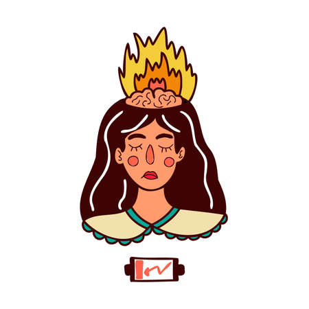 Girl with Emotional burnout. Brain on fireのイラスト素材