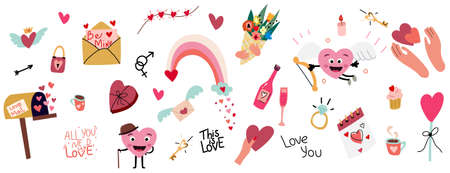 hand drawn valentine element collection. Vector illustrationのイラスト素材