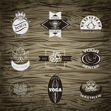 Set for yoga studio or meditation class. Modern fitness badges collection made in vector. Yoga vector template.のイラスト素材