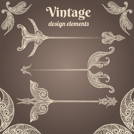 Vintage lace feathers arrows design elementsのイラスト素材