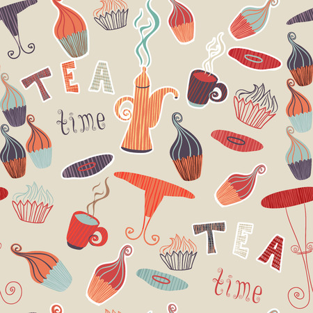 Vintage seamless pattern tea timeのイラスト素材