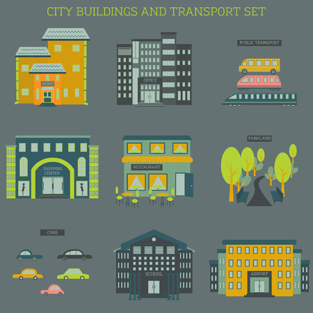 City buildings and transport setのイラスト素材