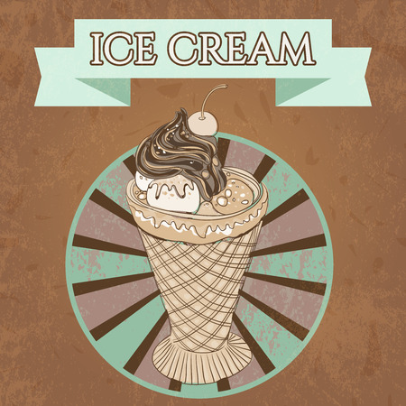 Vintage template design ice cream poster with the grange textureのイラスト素材