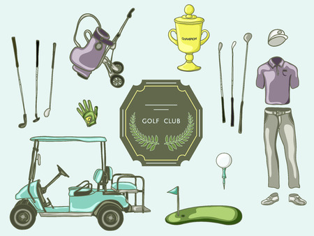 hand drawn set golf club collectionのイラスト素材