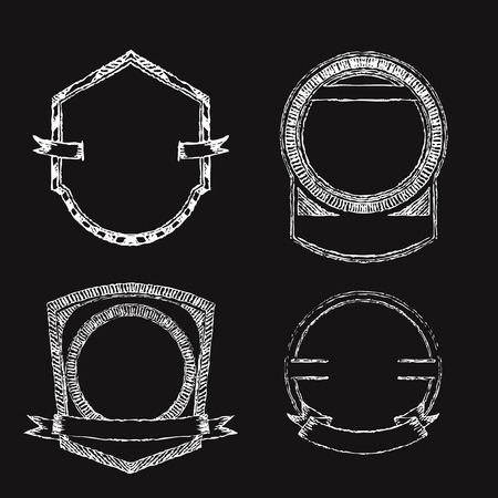 Chalk frames and labels. Set of hand-drawn chalkboard. Vector illustrationのイラスト素材