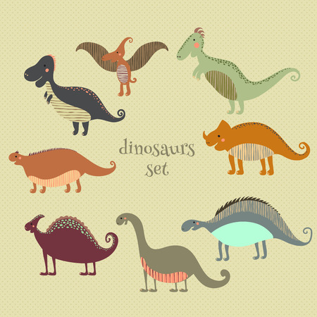 Retro poster with set funny dinosaurs in cartoonのイラスト素材
