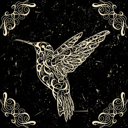 Hummingbird. Tattoo art. Retro banner, invitation, card, scrap booking. t-shirt, bag, postcard, poster.Highly detailed vintage style hand drawn vector illustrationのイラスト素材