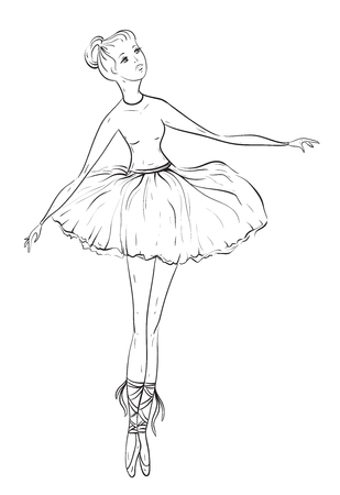 Ballerina. Vintage black and white hand drawn illustration in sketch styleのイラスト素材