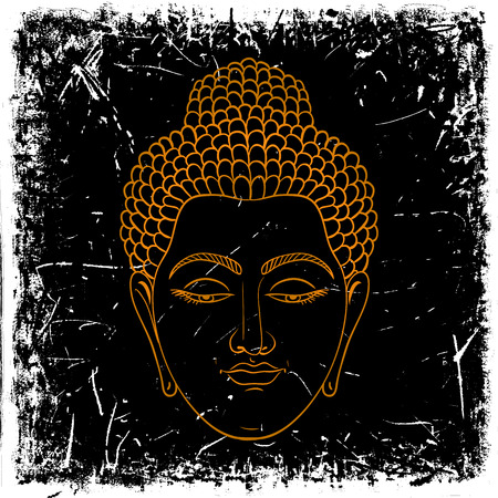 Head Buddha on grunge background. Hand drawn vector illustration.のイラスト素材