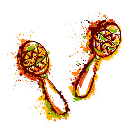Mexican Maracas. Fiesta party. Hand drawn grunge style art. Vector illustrationのイラスト素材