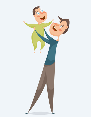 Father with baby. Funny cartoon characters. Vector illustrationのイラスト素材