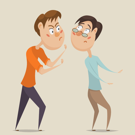 Aggressive man threatening frightened man in anger. Emotional concept of aggression and violence. Cartoon characters. illustrationのイラスト素材