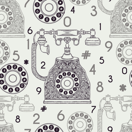Seamless pattern with vintage phone and numbers.  illustrationのイラスト素材