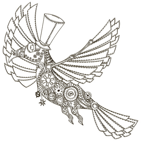 Mechanical bird in steampunk style. Vintageillustrationのイラスト素材