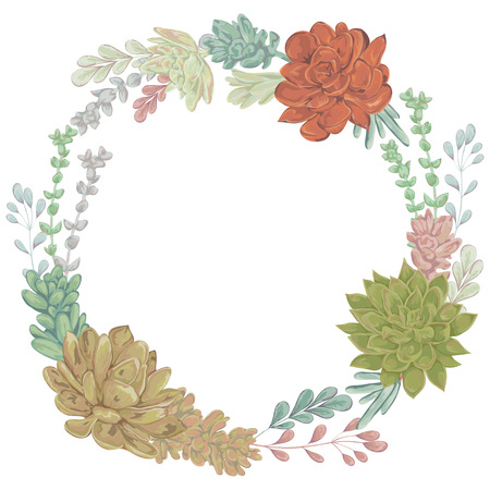 Succulents set. Collection decorative floral design elements for wedding invitations and birthday cards. Isolated elements. Vintage hand drawn vector illustration in watercolor style.のイラスト素材