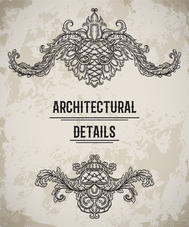 Baroque classic style border. Antique cartouche. Vintage architectural details design elements on grunge background. Hand drawn vector illustrationのイラスト素材