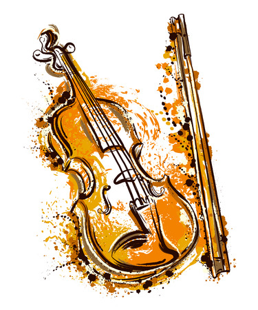 Violin in watercolor style. Vintage hand drawn vector illustrationのイラスト素材