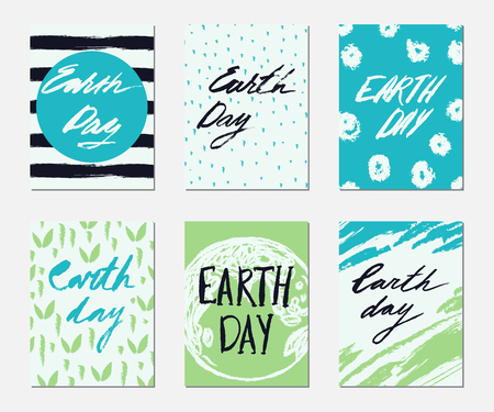 Earth day. Greeting card, invitation, poster design templates with hand drawn lettering. Vector illustrationのイラスト素材