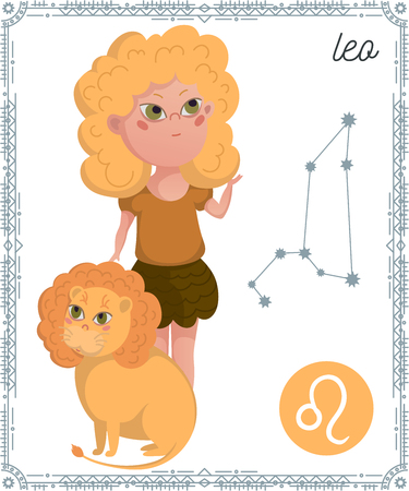 Zodiac sign Leo. Funny cartoon character. Vector illustrationのイラスト素材