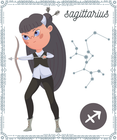 Zodiac sign Sagittarius. Funny cartoon character. Vector illustrationのイラスト素材