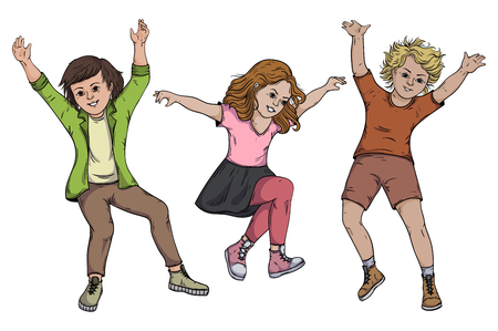 Children jumping on white background. Vector illustrationのイラスト素材