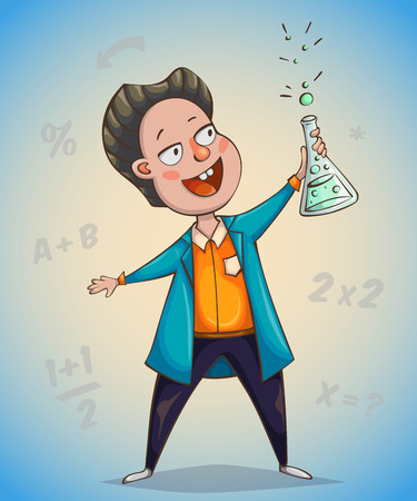 Boy scientist surprised by discovery.のイラスト素材