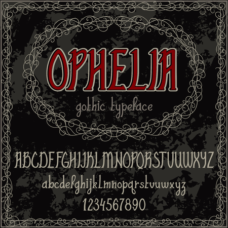 Vintage hand drawn alphabet. Handwritten font in gothic style. Vector illustrationのイラスト素材