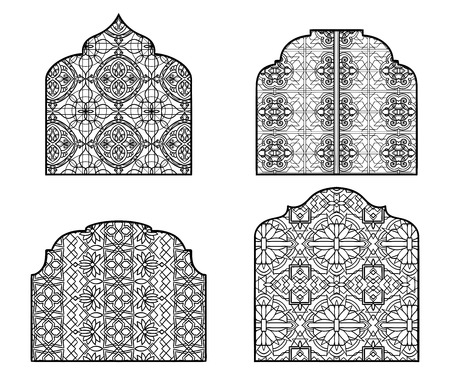 Collection of Arabic windows with traditional islamic ornament. Design concept for greeting card, banner, poster, print. Vector illustration.のイラスト素材