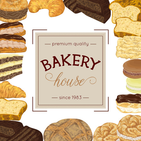 Bakery poster with bread and pastries collection.のイラスト素材