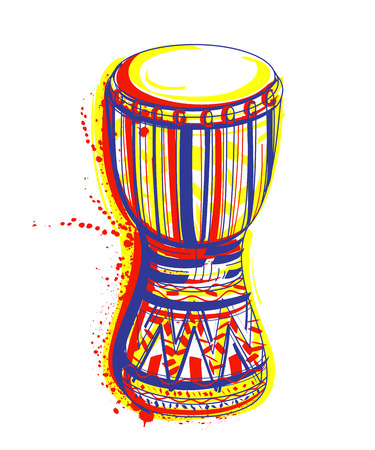 Bongo drum with splashes in watercolor style. Colorful hand drawn vector illustrationのイラスト素材