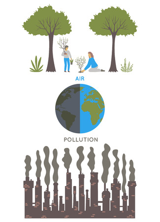 Air pollution. Ecology problem concept. Factories pollute the environment. Vector illustrationのイラスト素材