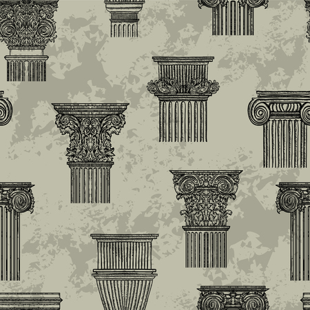 Seamless pattern with vintage architectural details design elements. Antique baroque classic style column. Vector illustrationのイラスト素材