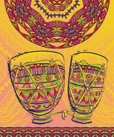 Drums in watercolor style and ornate mandala designのイラスト素材