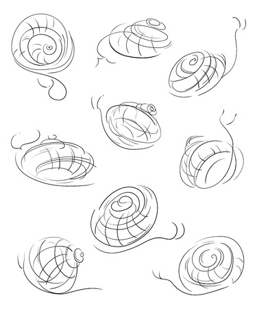 Snails set. Abstract decorative design elements. Isolated objects on white background. Vector illustrationのイラスト素材