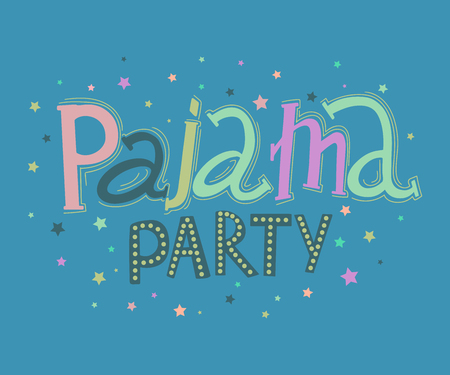 Pajama party. Hand drawn lettering. Typography poster with hand drawn elements. Concept design for t-shirt, print, poster, card. Vector illustrationのイラスト素材