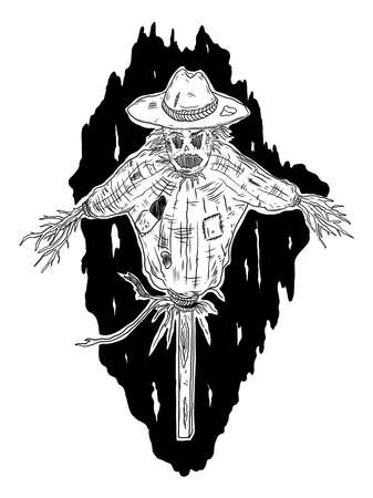 Scary scarecrow in hat. Vector illustrationのイラスト素材