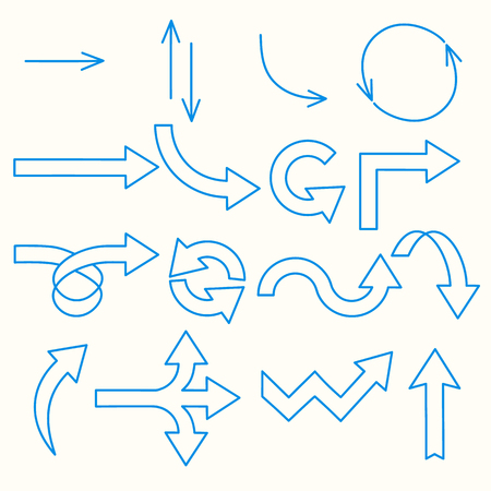 A variety of arrows painted blue line.isolated on white backgroundのイラスト素材