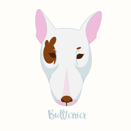 Vector dog Bullterrier icon flat design.Dog characters. Cartoon vector illustration handmade. Head dog. Icon with dog isolated on white background.のイラスト素材