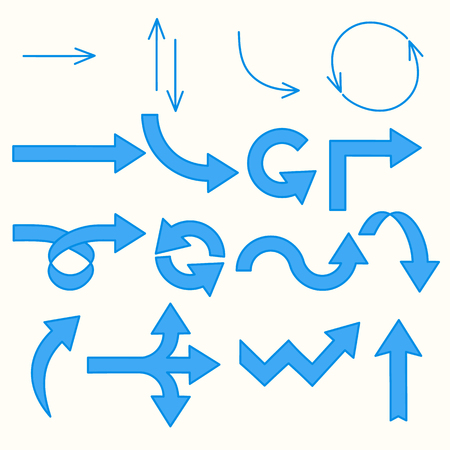 The set of arrows in different directions.Arrows blue line.のイラスト素材