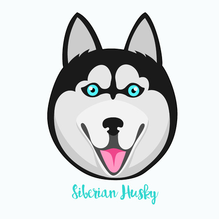 Vector dog Siberian husky icon flat design.Dog characters. Cartoon vector illustration handmade. Head dog. Icon with dog isolated on white background.のイラスト素材