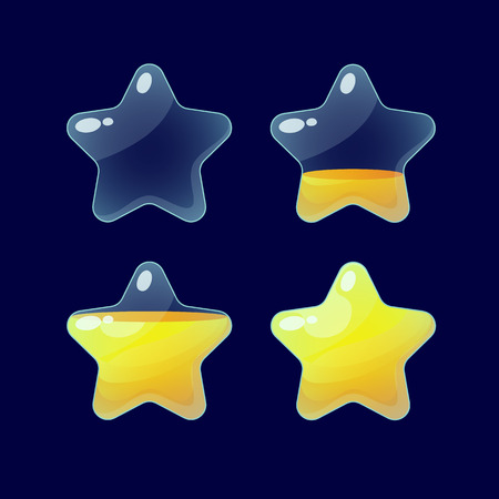 Vector illustration.Set of Cartoon glossy Stars.Star isolated on a dark background.Game icon.Vector design for app user interface and score display.Golden stars.Ranking game elements.For animationのイラスト素材