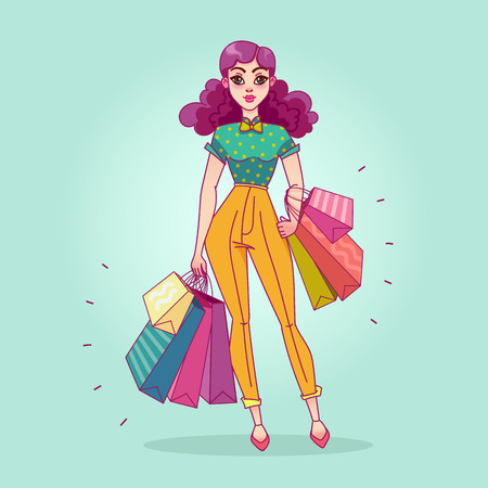 Girl with shopping bags from the storeのイラスト素材