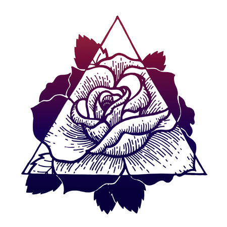 Rose flower with sacred geometry frameのイラスト素材