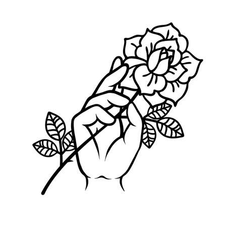Rose tattoo with hand. Traditional black tyle ink.のイラスト素材
