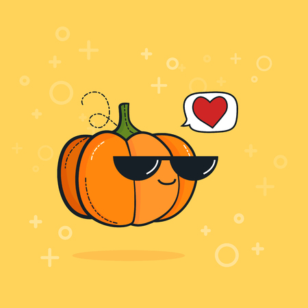 Illustration cartoon funny pumpkin icon with black sunglasses isolated, vegan concept, vegan loveのイラスト素材