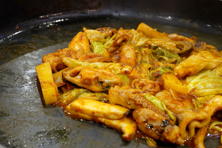 Dak Galbi Seafood on hot pan, Korean foodの写真素材
