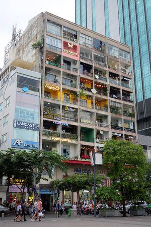 HOJIMIN CITY, VIETNAM-January 11: The Cafe Apartment on Saigon%u2019s Walking Street in Hojimin City on Jan 11, 2018 at South Vietnamのeditorial素材