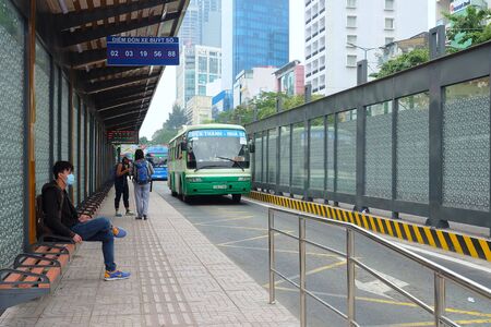 HOJIMIN CITY, VIETNAM-January 14: Bus Stop in Hojimin City on Jan 14, 2018 at South Vietnamのeditorial素材