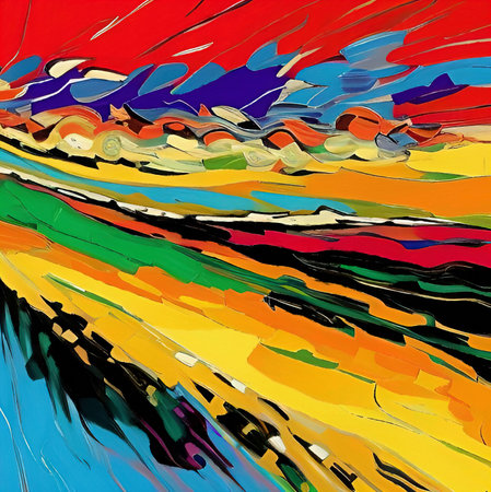 Abstract digital painting wall art print for canvas, decorative design, textile. Creative acrylic palette knife style graphic imitation. Art background texture.の写真素材